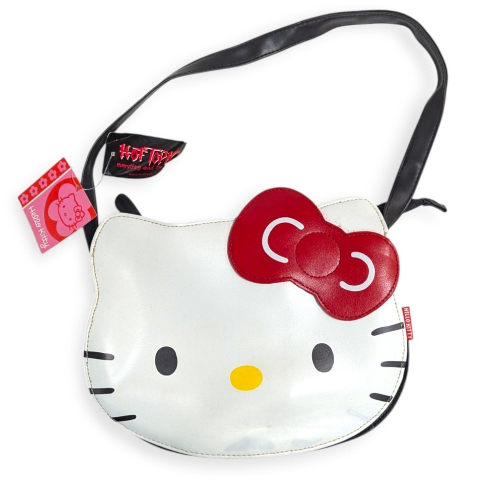 Hello Kitty Face Crossbody Bag Hot Topic Sanrio White Black Red Bow Y2K Tag